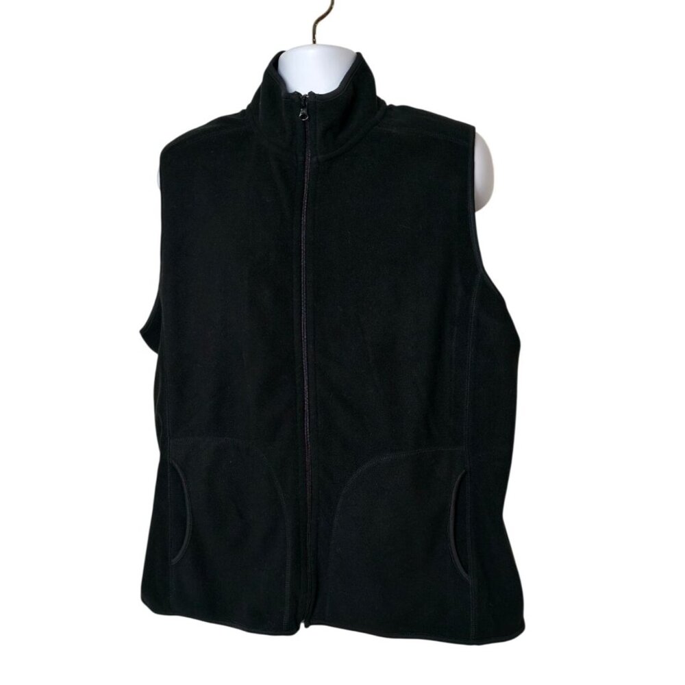 Old Navy Mens Fleece Zip-Up Vest XXL Black Jacket Pockets Casual Soft Y2K